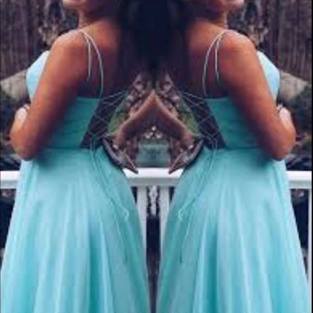 B Darlin Blue Lace-Up Back Double Strap Dress Size 11/12 Juniors NWT